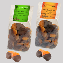 Load image into Gallery viewer, Gift Bag of Belgian Milk & Dark Chocolate Dipped Dried Apricots, 10 OZ (each)
