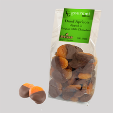 Load image into Gallery viewer, Gift Bag of Belgian Milk & Dark Chocolate Dipped Dried Apricots, 10 OZ (each)