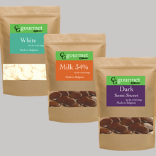 Load image into Gallery viewer, Cooking Belgian Chocolates | Milk, Dark and White wafers