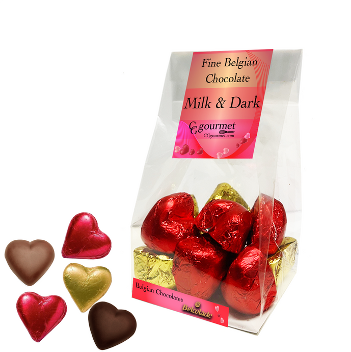 Mother's Day Gift Bag of Belgian Milk & Dark Chocolate Hearts - 10 chocolates