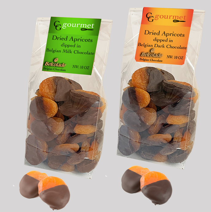 Gift Bag of Belgian Milk & Dark Chocolate Dipped Dried Apricots, 10 OZ (each)