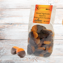 Load image into Gallery viewer, Gift Bag of Belgian Milk &amp; Dark Chocolate Dipped Dried Apricots, 10 OZ (each)