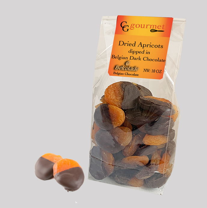 Gift Bag of Belgian Dark Chocolate Dipped Dried Apricots, 10 OZ