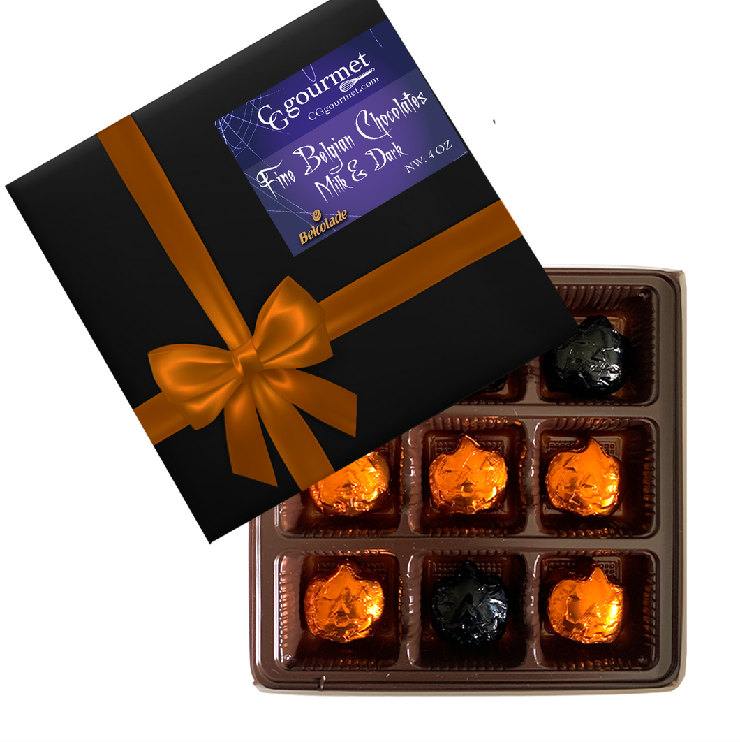 Halloween Milk & Dark Belgian Chocolate Pumpkins Individually Wrapped - Gift Box 9 Chocolates