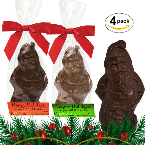 Holiday Gourmet Milk and Dark Chocolate Santa Favors, 4-packs, 3.5 oz each | 5.5 in tall