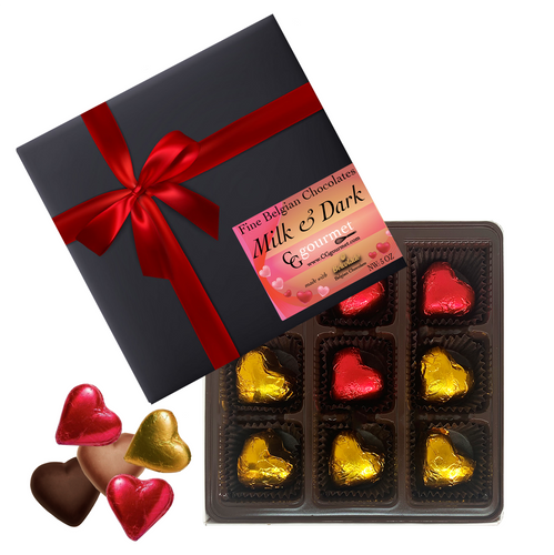 Mother's Day Gift Box of Gourmet MILK & DARK Belgian Chocolate Hearts - 9 truffles