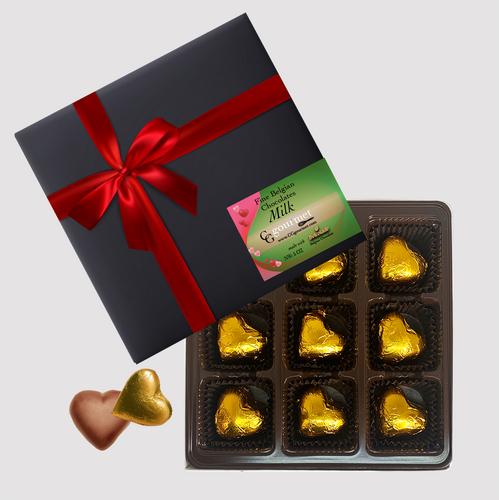Valentine's Day Gift Box of Gourmet MILK Belgian Chocolate Hearts - 9 chocolates