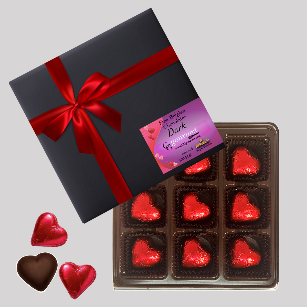 Valentine's Day Gift Box of Gourmet Belgian DARK Chocolate Hearts - 9 chocolates