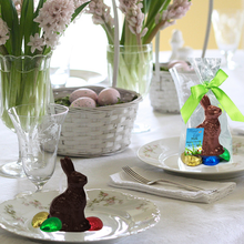 Load image into Gallery viewer, Easter Gourmet Chocolate Bunny Gift Bags | 4-pack Milk and Dark | 3D, with 4 Chocolate Eggs each | Gift Bag - 3 in tall