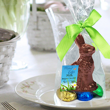 Load image into Gallery viewer, Easter Gourmet Chocolate Bunny Gift Bags | 4-pack Milk and Dark | 3D, with 4 Chocolate Eggs each | Gift Bag - 3 in tall