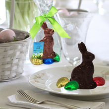 Load image into Gallery viewer, Easter Gourmet Chocolate Bunny Gift Bags | 4-pack Milk and Dark | 3D, with 4 Chocolate Eggs each | Gift Bag - 3 in tall