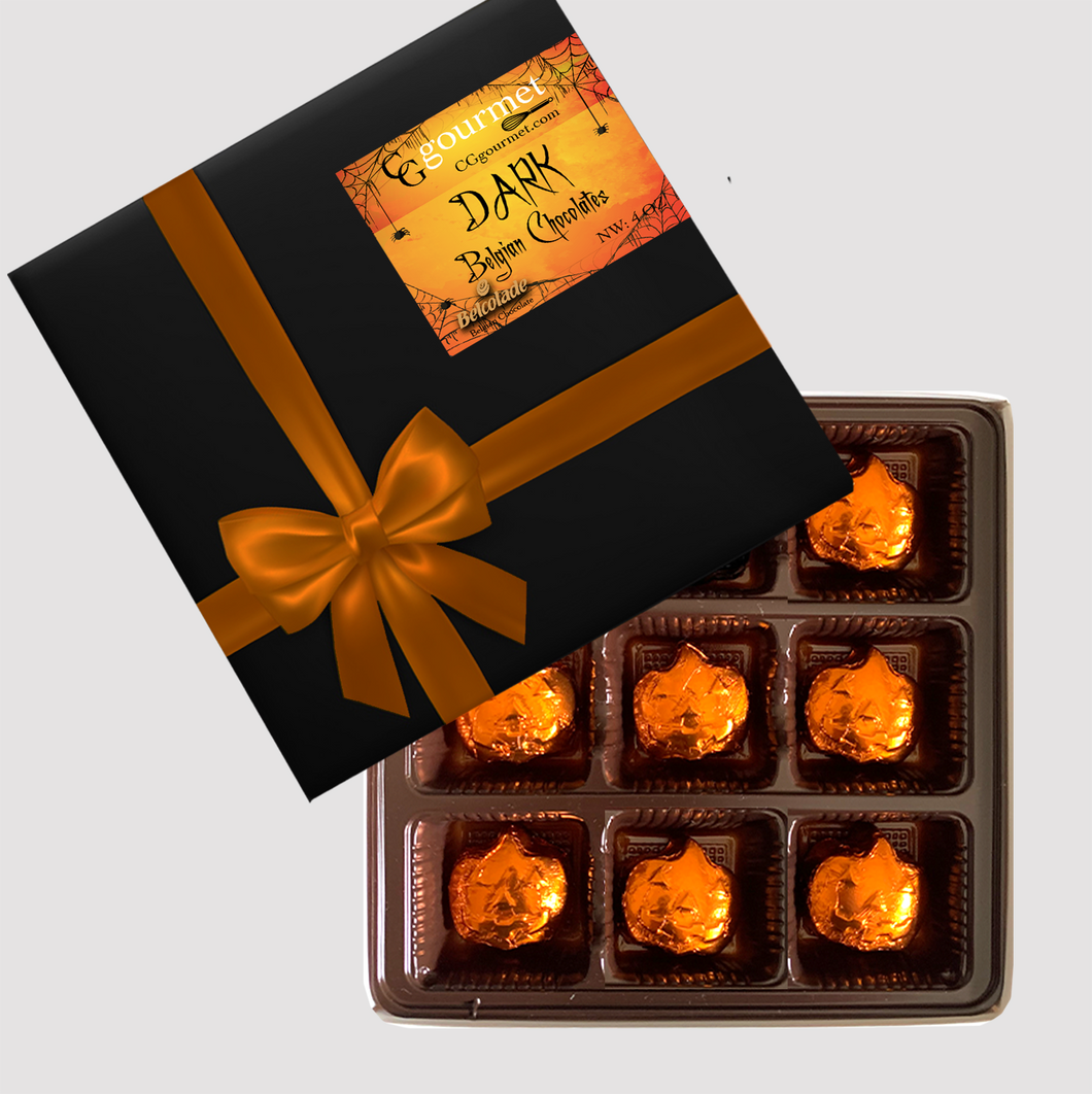 Halloween DARK Belgian Chocolate Pumpkins Individually Wrapped - Gift Box 9 Chocolates